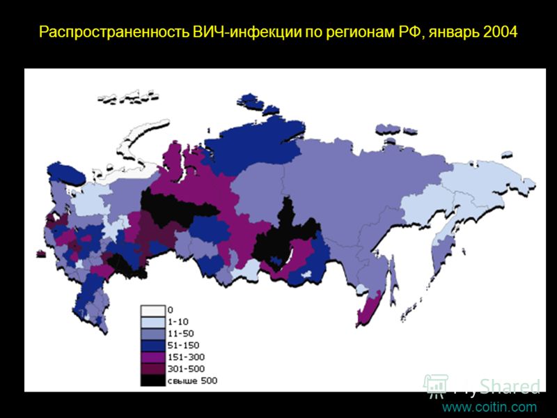 www.coitin.com Распространенность ВИЧ-инфекции по регионам РФ, январь 2004