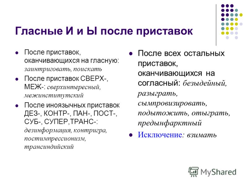 Правописание гласных и ы после приставок
