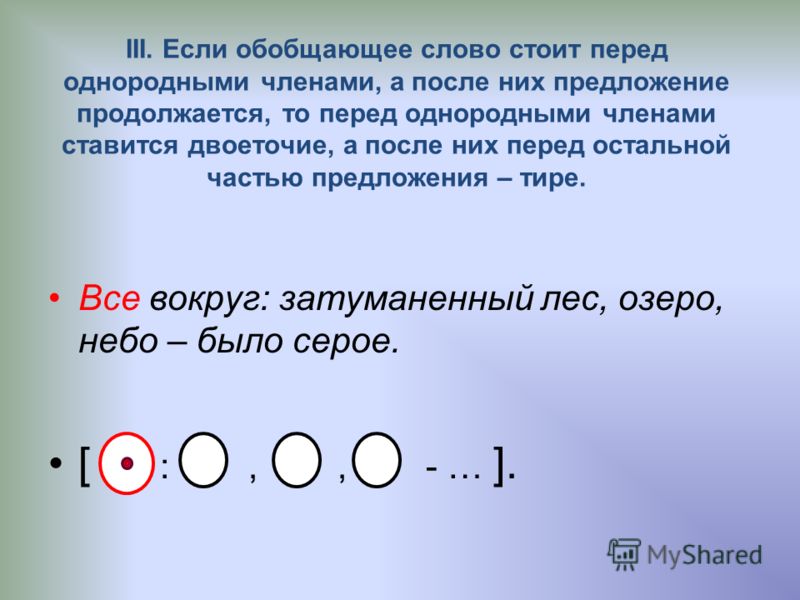 Однородные члены с обобщающим словом схема