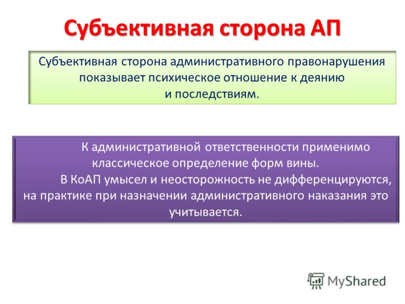 Субьективная сторона и обьективная сторона административного правонарушения того, тебе