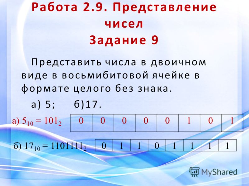 Запишите в двоичном коде пример Презентация на тему: "Домашнее задание Учебник. 19. Практикум. Работа 2.9. Задан