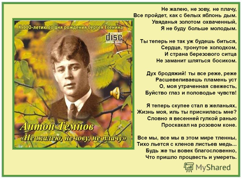 Не зову есенин стих Не зову есенин стих