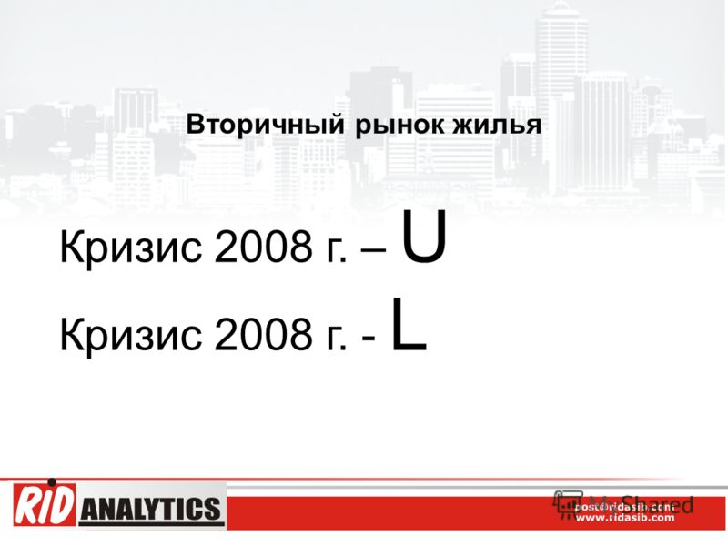 Кризис 2008 г. – U Кризис 2008 г. - L Вторичный рынок жилья