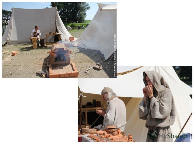 Мастера демонстрируют туристам ремесла, которые были традиционными на Беларуси в средние века. Это чеканка монет, резьба по дереву, лепка из глины, изготовление доспехов, лозо- и соломоплетение и многое другое.