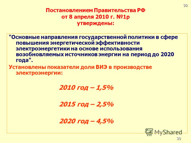 30 Постановлением Правительства РФ от 8 апреля 2010 г. 1р утверждены: 