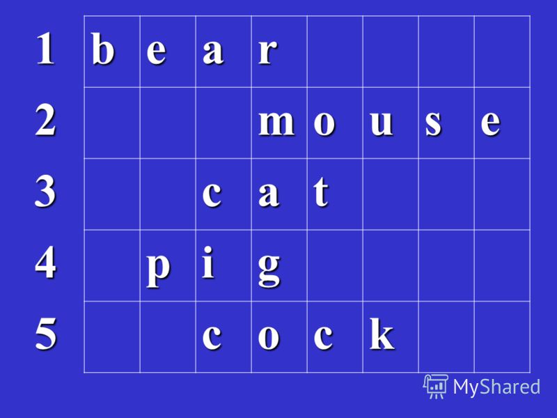 1bear 2mouse 3сat 4pig 5cock