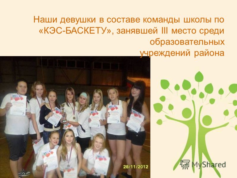 Наши девушки в составе команды школы по «КЭС-БАСКЕТУ», занявшей III место среди образовательных учреждений района
