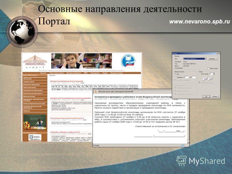 Основные направления деятельности Портал www.nevarono.spb.ru