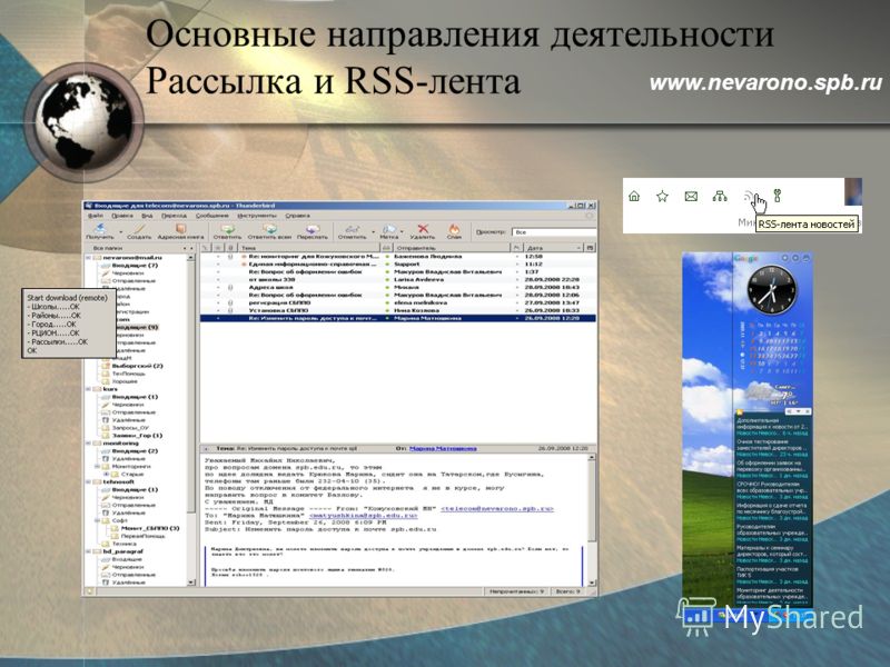 Основные направления деятельности Рассылка и RSS-лента www.nevarono.spb.ru