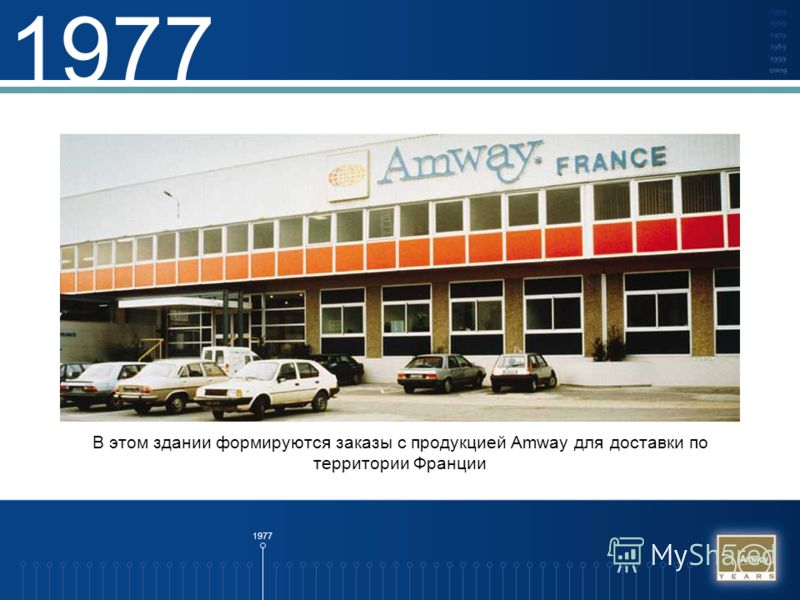 1977 В этом здании формируются заказы с продукцией Amway для доставки по территории Франции