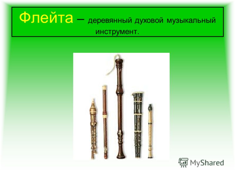 Флейта – деревянный духовой музыкальный инструмент.