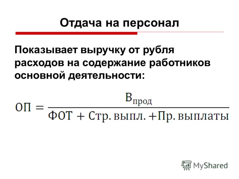 Отдача на персонал Показывает выручку от рубля расходов на содержание работников основной деятельности: