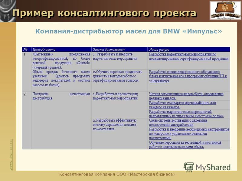 Консалтинговый проект "Разработка сбалансированной системы показателей", Санкт-П