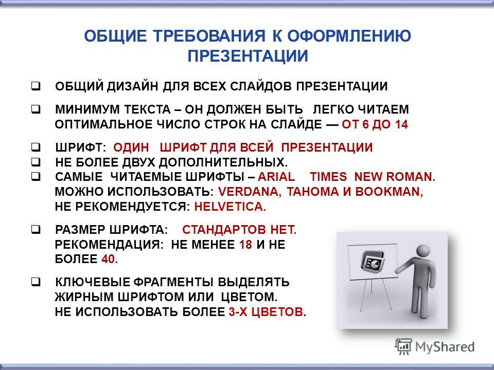 Стандартные требования к оформлению презентации