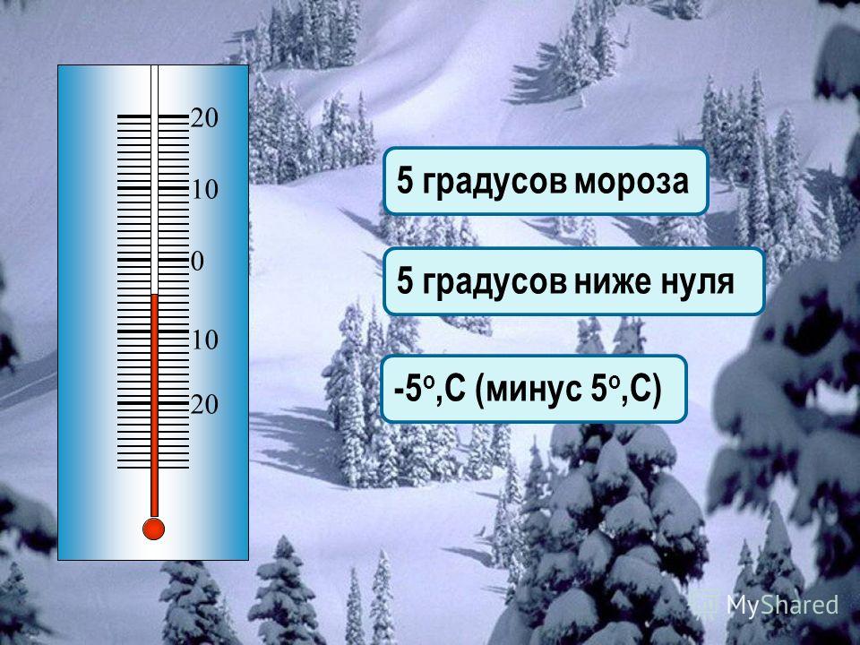 5 градусов мороза 5 градусов ниже нуля -5 о,С (минус 5 о,С) 0 10 20 10