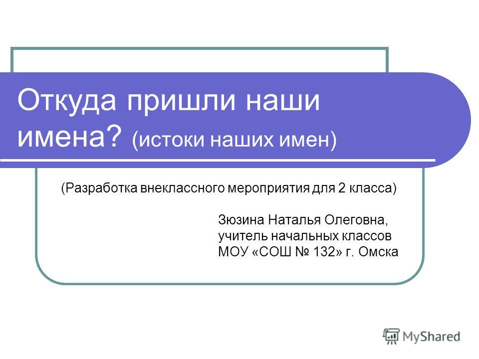 Откуда пришли наши имена? (истоки наших имен) (Разработка внеклассного мероприятия для 2 класса) Зюзина Наталья Олеговна, учитель начальных классов МОУ «СОШ 132» г. Омска