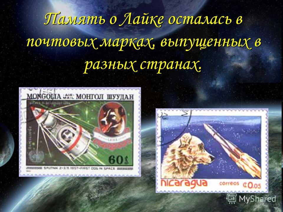 Память о Лайке осталась в почтовых марках, выпущенных в разных странах.