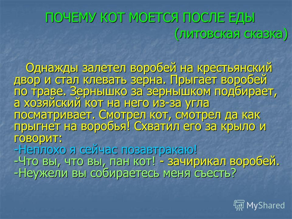 Сказка литовская почему кот моется после еды Сказка литовская почему кот моется после еды