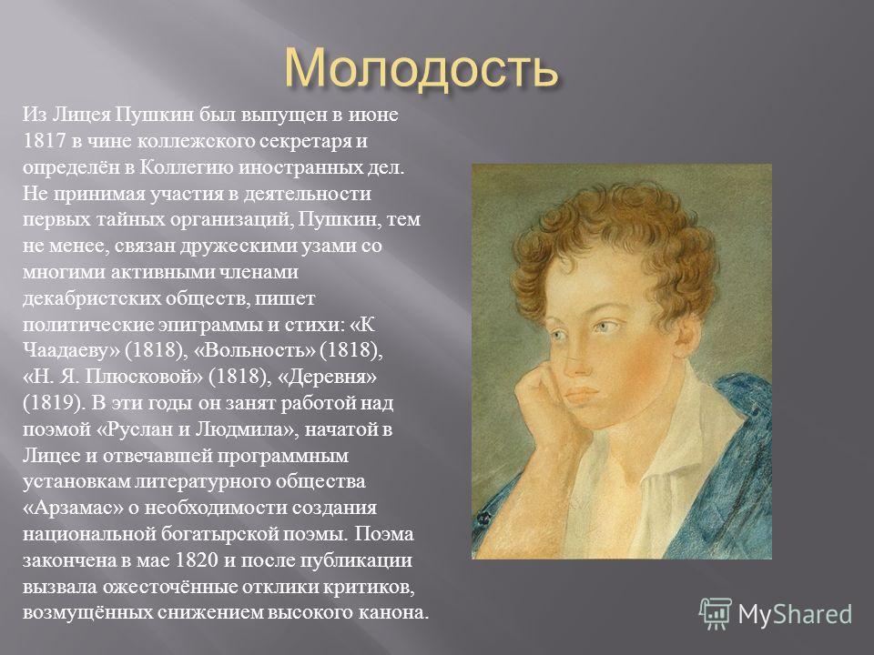 Пушкин стих в лицейские годы Пушкин стих в лицейские годы