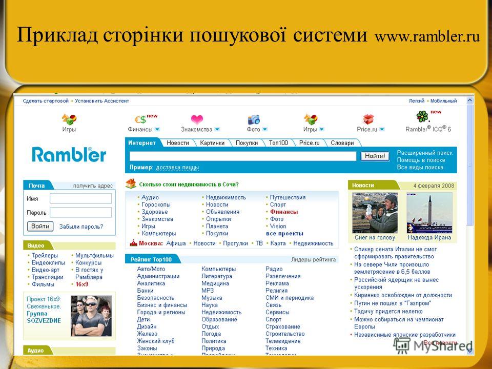 Приклад сторінки пошукової системи www.rambler.ru