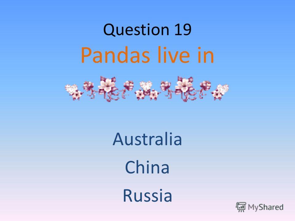 Question 19 Pandas live in Australia China Russia
