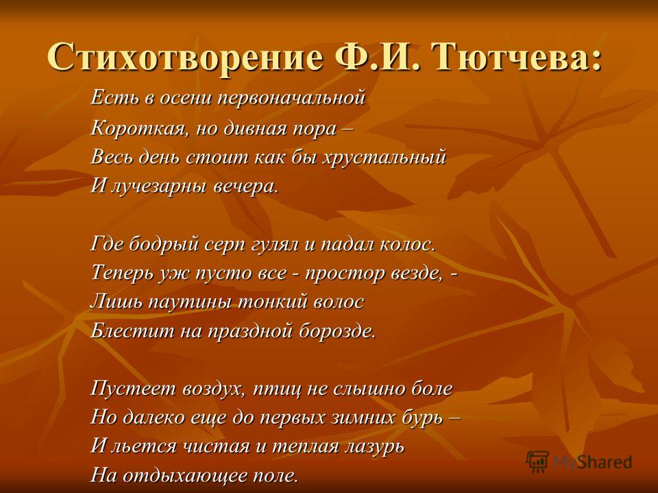 Сочинение по теме Анализ стихотворения Ф. И. Тютчева «Есть в осени первоначальной...»