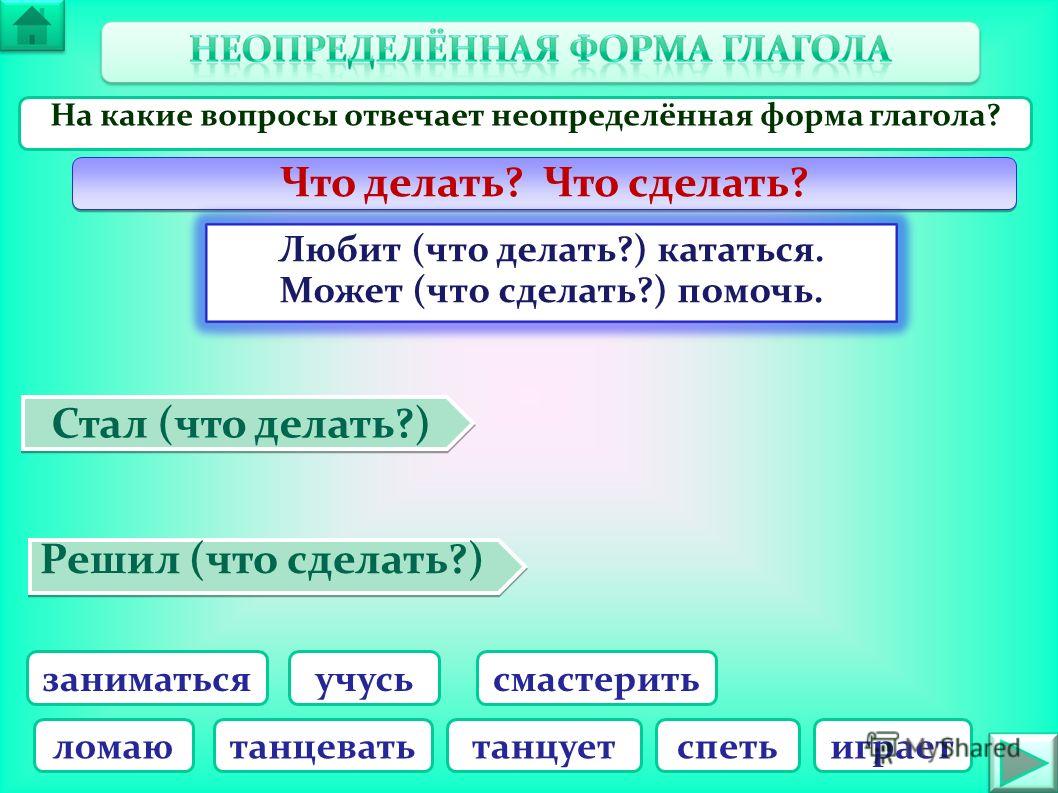 Неопределенная форма глагола (инфинитив) - правила и примеры 51 Неопределенная форма глагола (инфинитив) - правила и примеры 21