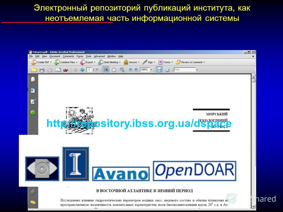 Электронный репозиторий публикаций института, как неотъемлемая часть информационной системы http://repository.ibss.org.ua/dspace