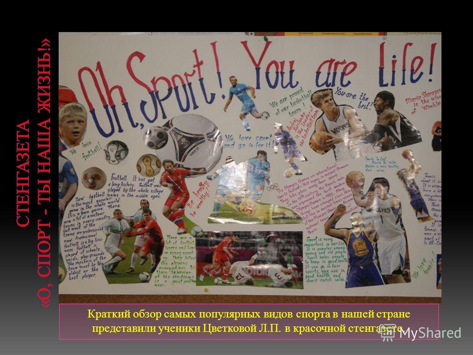 Краткий обзор самых популярных видов спорта в нашей стране представили ученики Цветковой Л.П. в красочной стенгазете.