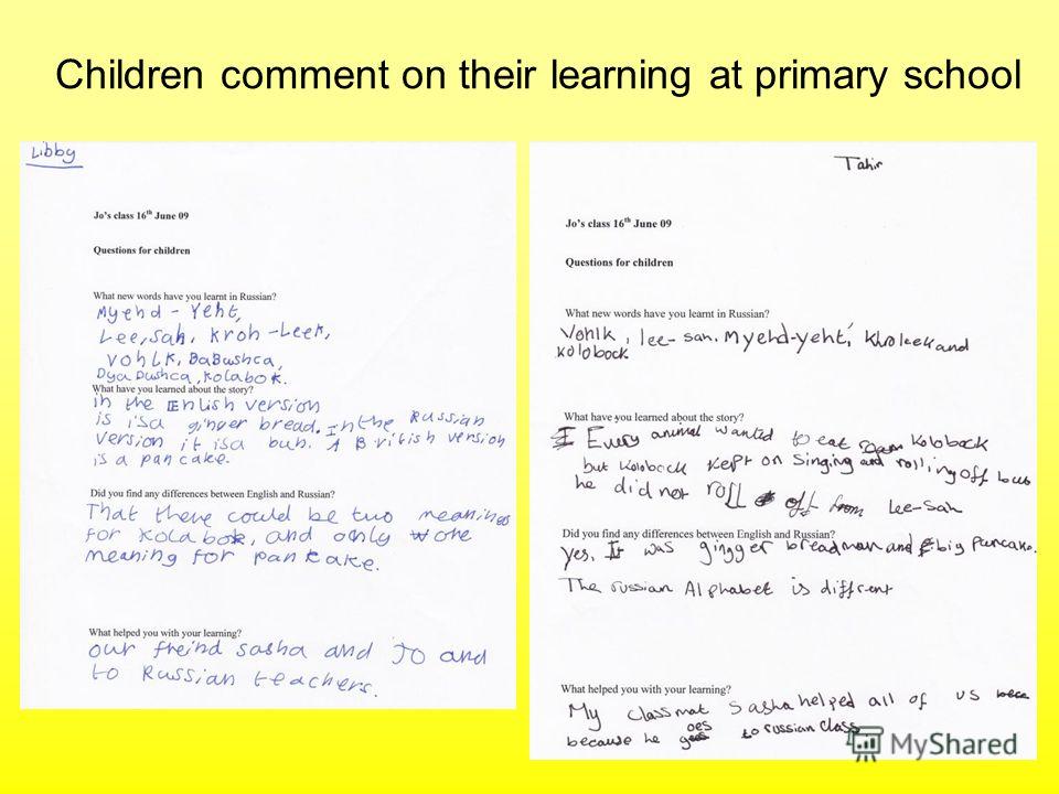 Children comment on their learning at primary school