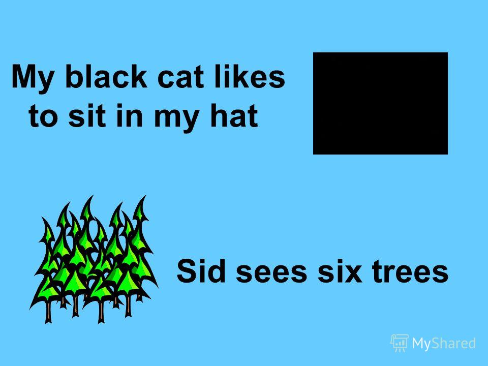 My black cat likes to sit in my hat Sid sees six trees