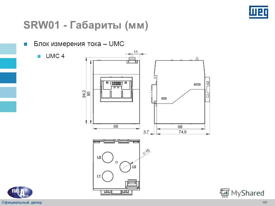 180 SRW01 - Габариты (мм) Блок измерения тока – UMC UMC 1, 2 и 3 Официальный дилер
