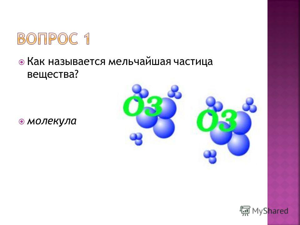 Как называется мельчайшая частица вещества? молекула