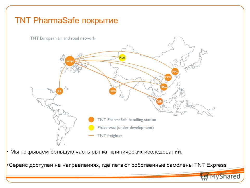 TNT PharmaSafe покрытие Мы покрываем большую часть рынка клинических исследований. Сервис доступен на направлениях, где летают собственные самолены TNT Express SIN