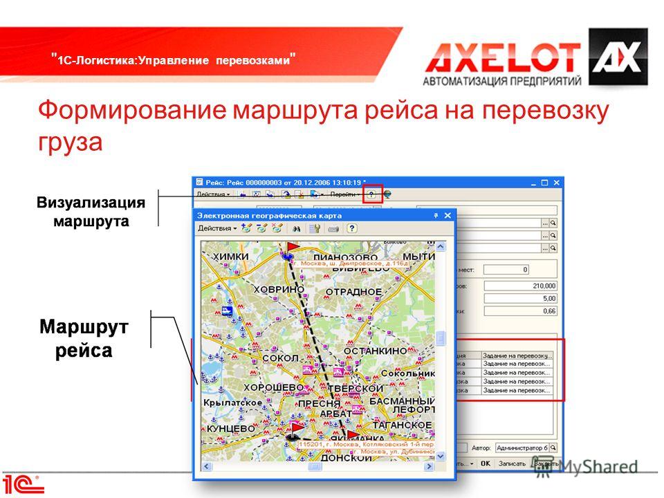  1С-Логистика:Управление перевозками  Формирование маршрута рейса на перевозку груза