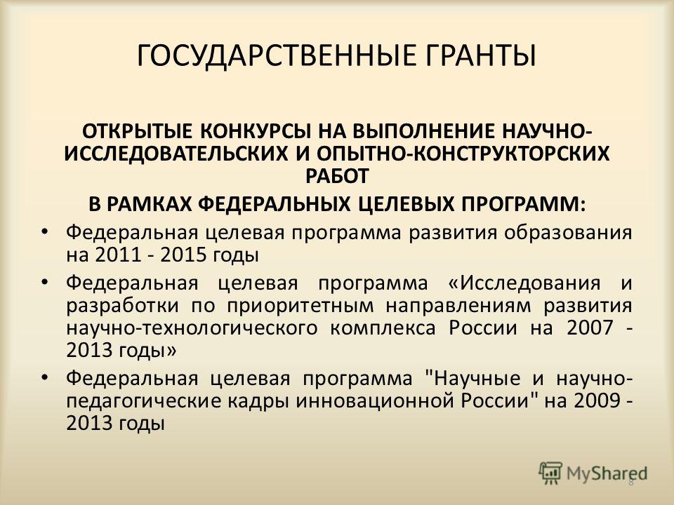 Конкурсы на соискание грантов Конкурсы на соискание грантов