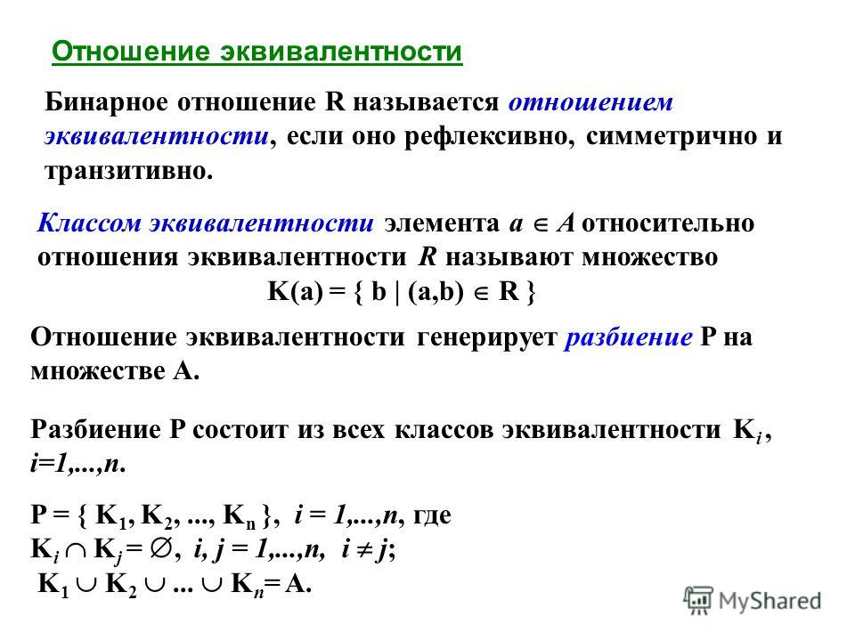 Эквивалентность отношения заданного на множестве Эквивалентность отношения заданного на множестве