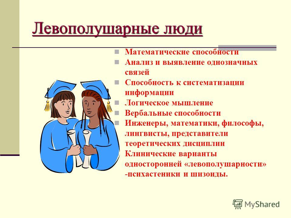 Проект левополушарные и правополушарные люди