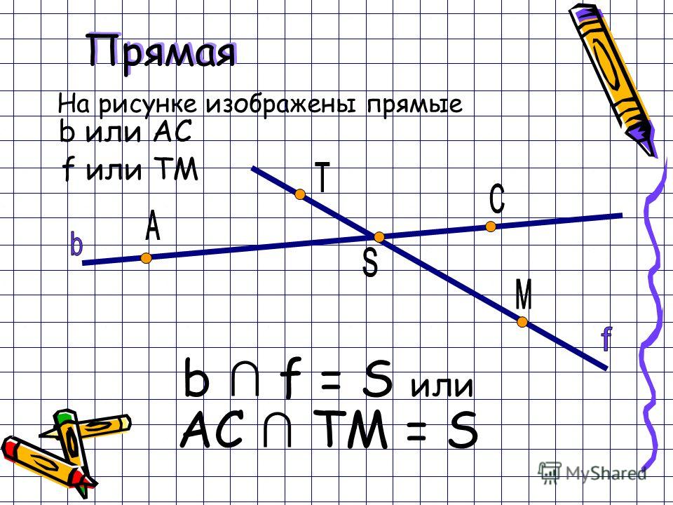 На рисунке изображены прямые b или AC f или TM Прямая b f = S или AC TM = S