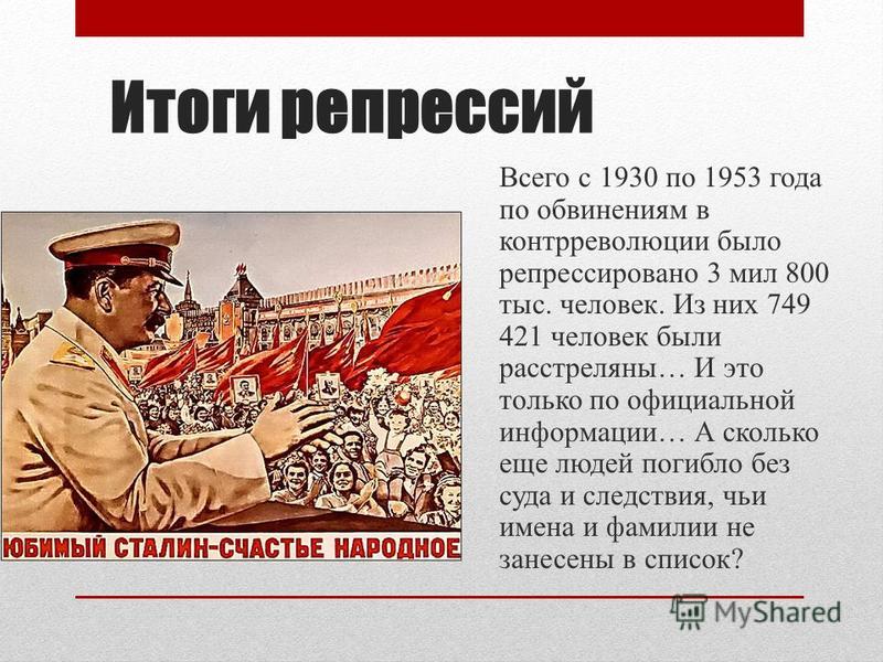 Репрессии 1930–1940-х гг. в СССР Репрессии 1930–1940-х гг. в СССР