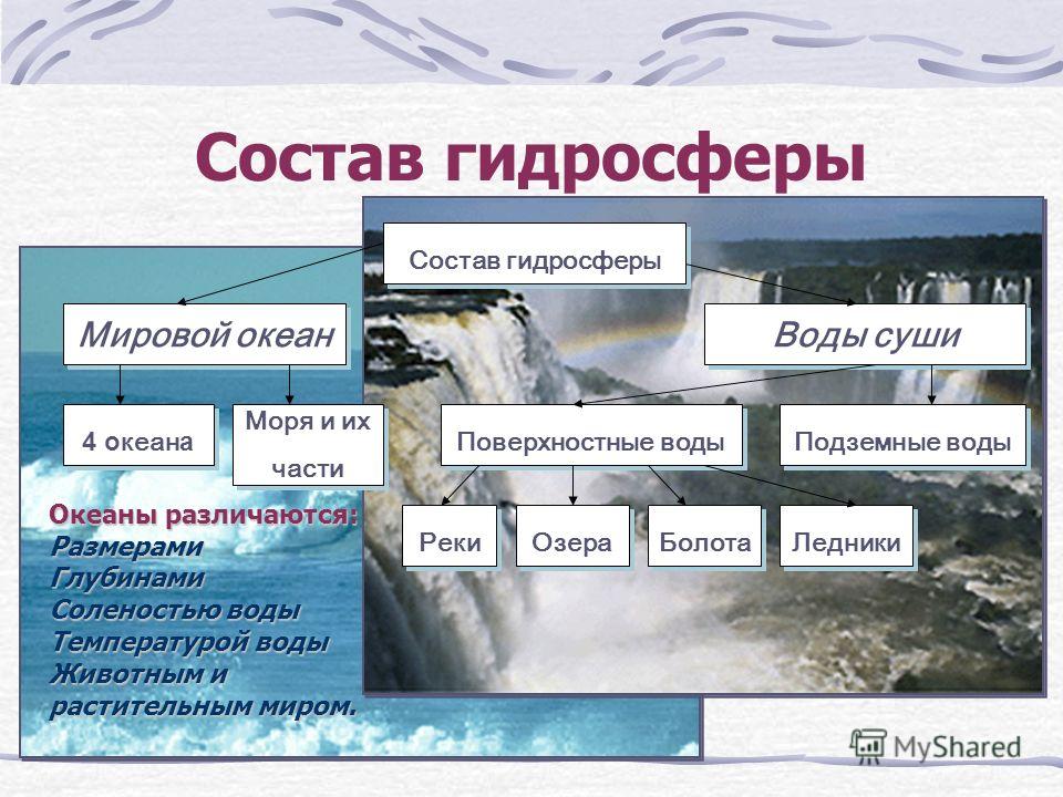 заполните схему состав гидросферы