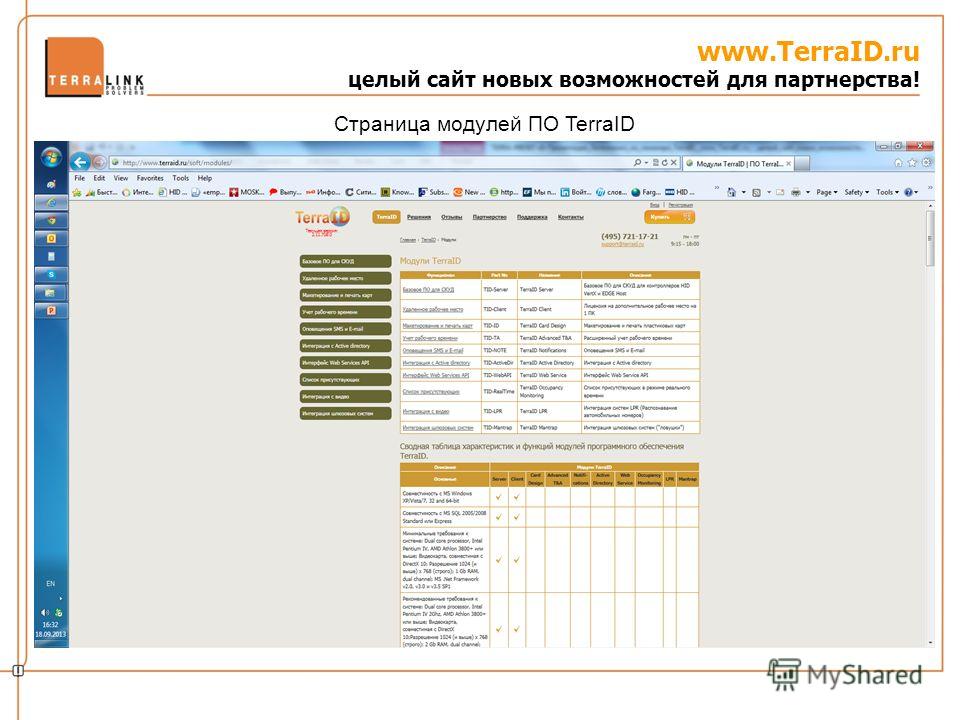 www.TerraID.ru целый сайт новых возможностей для партнерства! Страница модулей ПО TerraID