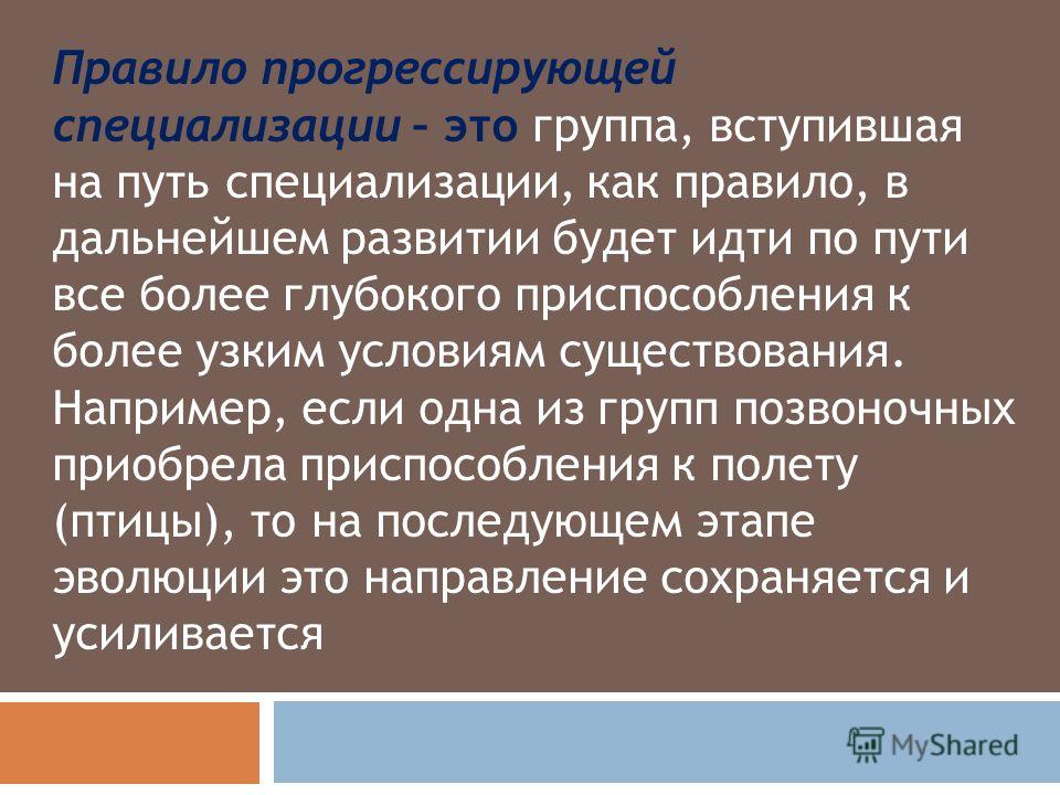 Пример правила прогрессирующей специализации