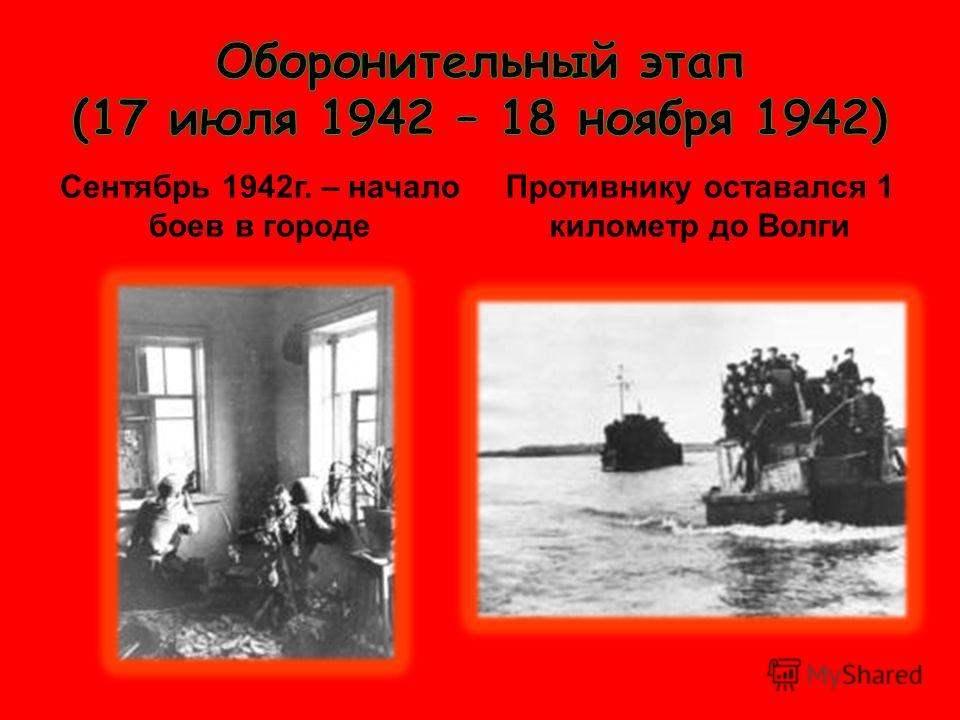 Сентябрь 1942г. – начало боев в городе Противнику оставался 1 километр до Волги