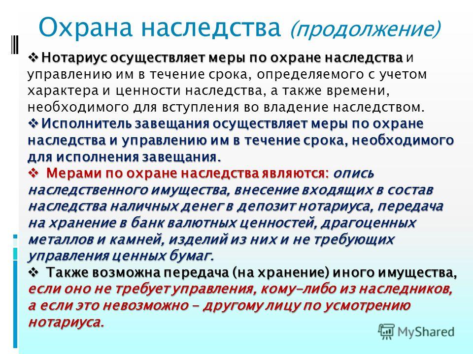 меры по охране наследственного имущества могут быть время для
