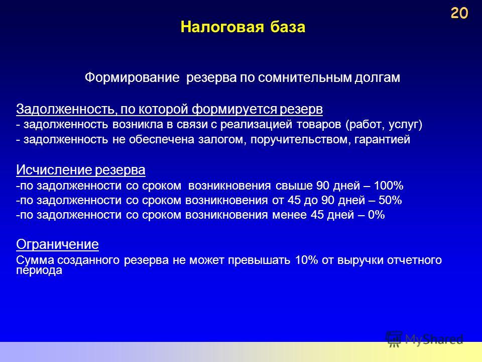 Формирование Резерва по Сомнительным Долгам