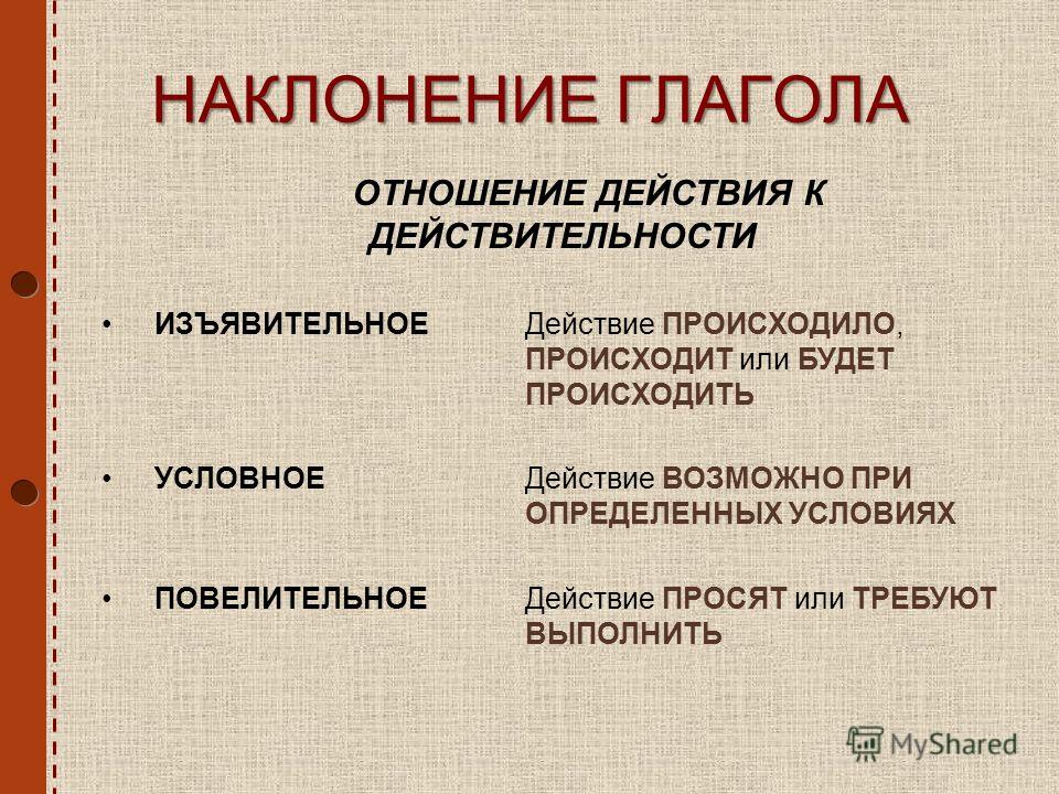 Наклонение глагола это отношение Наклонение глагола это отношение