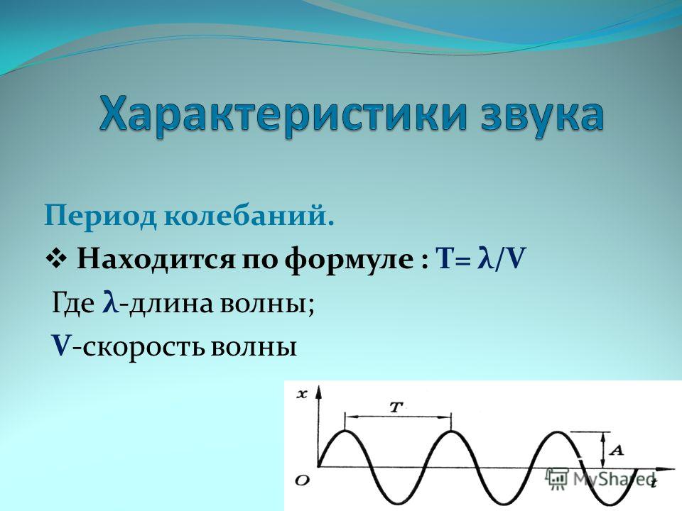 Период колебаний. Находится по формуле : T= λ/V Где λ-длина волны; V-скорость волны