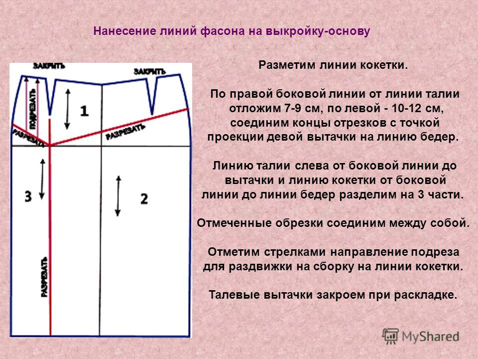 Линия талии на чертеже Презентация на тему: "Юбка прямая, прилегающая, с асимметричной кокеткой и засте