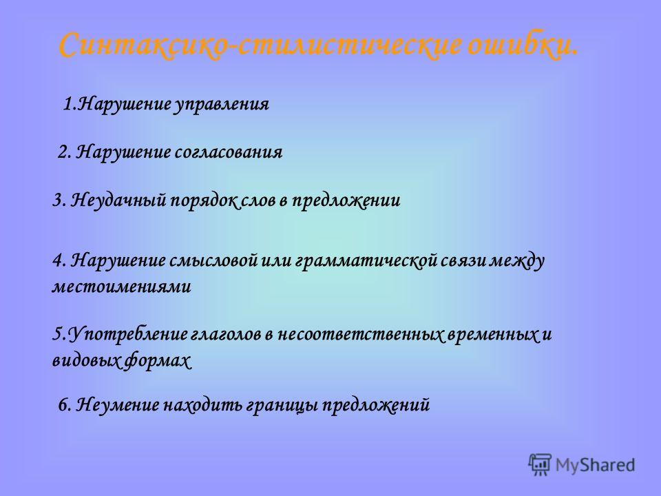 Ошибки связанные с согласованием Ошибки связанные с согласованием